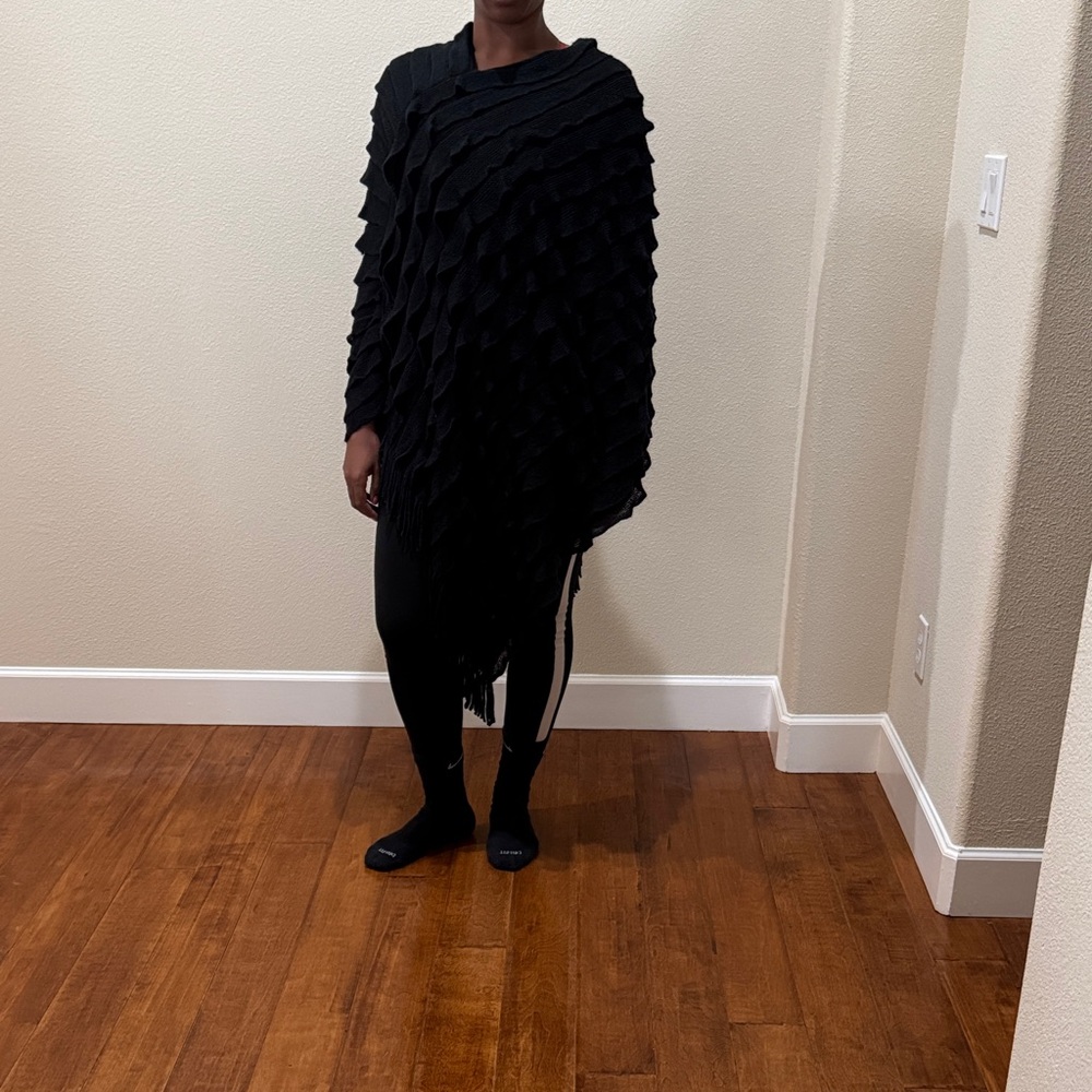 Elegant Black Layered Poncho